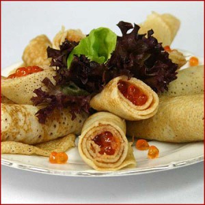 Блины с красной рыбой и икрой