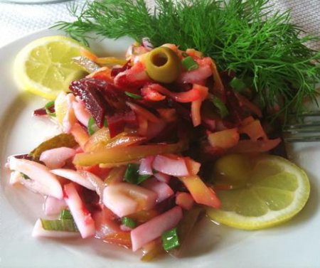 Готовим винегрет с кальмарами