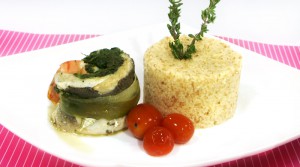 Кус-кус с рыбными рулетиками