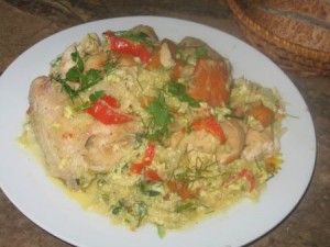 Летнее овощное рагу с курицей