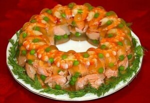 Заливное из сёмги с креветками